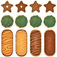 gran juego de galletas caseras de diferentes sabores en galletas de pastelería vector