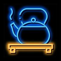 hot kettle on stand neon glow icon illustration vector
