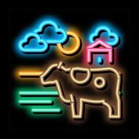 spotted cow in village neon glow icon illustration vector