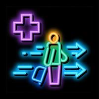 medical assistance to tourist with suitcase neon glow icon illustration vector