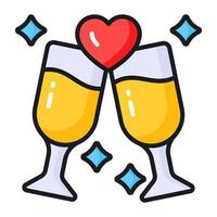 Wine glass with heart denoting icon of love toast vector