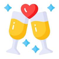 Wine glass with heart denoting icon of love toast vector