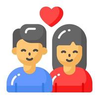 Girl and boy avatar with heart symbol denoting couple vector icon