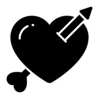 flecha pasando corazón mostrando amor cupido vector icono