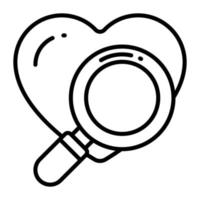 Searching love with magnifier, icon of love finding in modern style vector