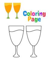 página para colorear con copas de champán para niños vector