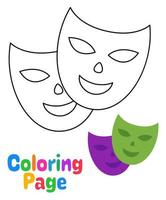 Coloring page with Mask Happy Sad for kids vector