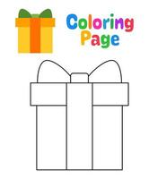 página para colorear con caja de regalo para niños vector