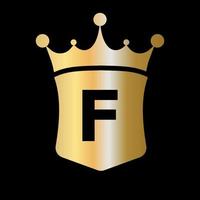 Letter F Crown and Shield Logo Vector Template with Luxury Concept Symbol