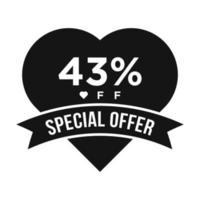 43 Percent OFF Sale Discount Promotion Banner. Special Offer, Event, Valentine Day Sale, Holiday Discount Tag Vector Template