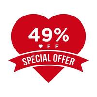 49 Percent OFF Sale Discount Promotion Banner. Special Offer, Event, Valentine Day Sale, Holiday Discount Tag Vector Template