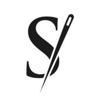 logotipo de sastre de letra inicial, combinación de aguja e hilo para bordado, textil, moda, tela, tela, plantilla de color dorado vector