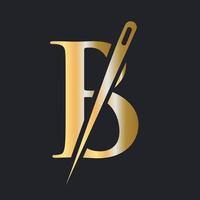 Initial Letter B Tailor Logo, Needle and Thread Combination for Embroider, Textile, Fashion, Cloth, Fabric, Golden Color Template vector