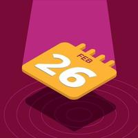 February 26th - Yellow 3D calendar floating with spotlight vector