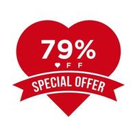 79 Percent OFF Sale Discount Promotion Banner. Special Offer, Event, Valentine Day Sale, Holiday Discount Tag Vector Template