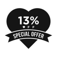 13 Percent OFF Sale Discount Promotion Banner. Special Offer, Event, Valentine Day Sale, Holiday Discount Tag Vector Template