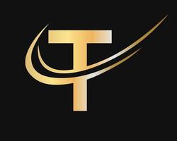 Initial monogram letter T logo design with luxury concept vector