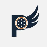 Initial Letter P Film Logo. Film logo, Movie, Feather, Wing, Reel logo design template Template vector