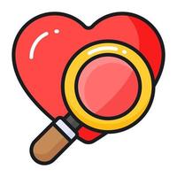 Searching love with magnifier, icon of love finding in modern style vector