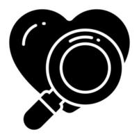 Searching love with magnifier, icon of love finding in modern style vector