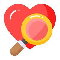 Searching love with magnifier, icon of love finding in modern style vector