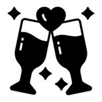 copa de vino con corazón que denota icono de brindis de amor vector