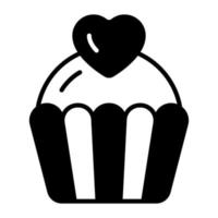 diseño de vector de cupcake de San Valentín con corazón, icono editable