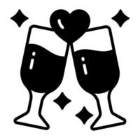 copa de vino con corazón que denota icono de brindis de amor vector