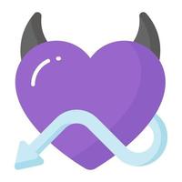An icon of devil heart in modern and trendy style, heart with horns vector