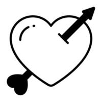 Arrow passing heart showing love cupid vector icon