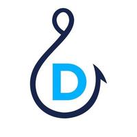 Fishing Logo On Letter D Sign, Fishing Hook Logo Template vector