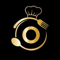 Restaurant Logo on Letter O with Chef Hat, Spoon and Fork Symbol for Kitchen Sign, Cafe Icon, Restaurant, Cooking Business Vector