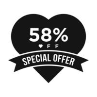 58 Percent OFF Sale Discount Promotion Banner. Special Offer, Event, Valentine Day Sale, Holiday Discount Tag Vector Template