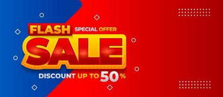 Flash sale banner vector, horizontal background of discount event for media promotion and social media post vector