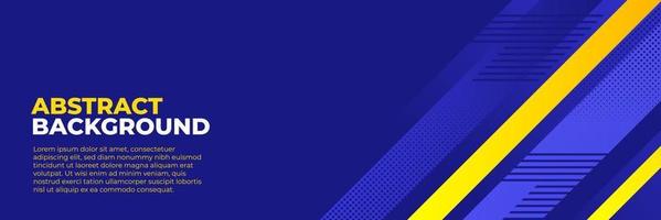 Abstract blue banner design vector, dynamic sporty horizontal background template with blue and yellow shapes for media promotion or web banner vector