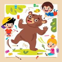 Little Kids Painting On Floor vector