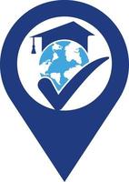 Education world vector logo template with globe and student hat symbol.