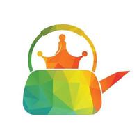 Diseño de concepto de logotipo de Kettle King. vector del logotipo de la tetera de la corona.