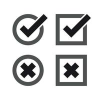 Check marks and crosses. Circle and square. Minimalism icons set black on a white background vector