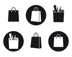 Shopping bag icon set, black and white symbols vector