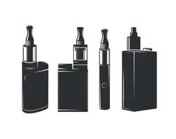 iconos de cigarrillos vaporizadores, iconos de vape negros en un fondo blanco vector