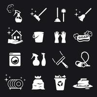 Clean icons set. White on a black background vector