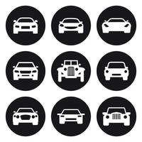 Car icons set. White on a black background vector