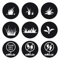 conjunto de iconos de hierba. blanco sobre un fondo negro vector