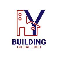 diseño inicial del logotipo del vector del edificio de la letra y