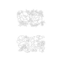 páginas para colorear florales, artes de línea de flores, patrones florales de línea de arte de silueta, dibujo de flores en blanco y negro de contorno, gráficos botánicos de contorno, diseño floral sobre fondo blanco, diseño floral básico vector