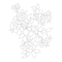 páginas para colorear florales, artes de línea de flores, patrones florales de línea de arte de silueta, dibujo de flores en blanco y negro de contorno, gráficos botánicos de contorno, diseño floral sobre fondo blanco, diseño floral básico vector