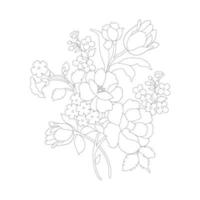 páginas para colorear florales, artes de línea de flores, patrones florales de línea de arte de silueta, dibujo de flores en blanco y negro de contorno, gráficos botánicos de contorno, diseño floral sobre fondo blanco, diseño floral básico vector