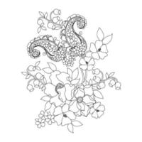 páginas para colorear florales, artes de línea de flores, patrones florales de línea de arte de silueta, dibujo de flores en blanco y negro de contorno, gráficos botánicos de contorno, diseño floral sobre fondo blanco, diseño floral básico vector