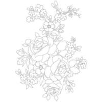 páginas para colorear florales, artes de línea de flores, patrones florales de línea de arte de silueta, dibujo de flores en blanco y negro de contorno, gráficos botánicos de contorno, diseño floral sobre fondo blanco, diseño floral básico vector